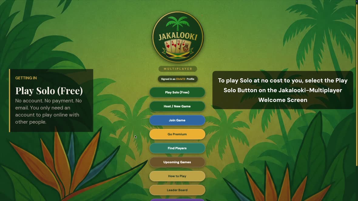 The signed-in main menu