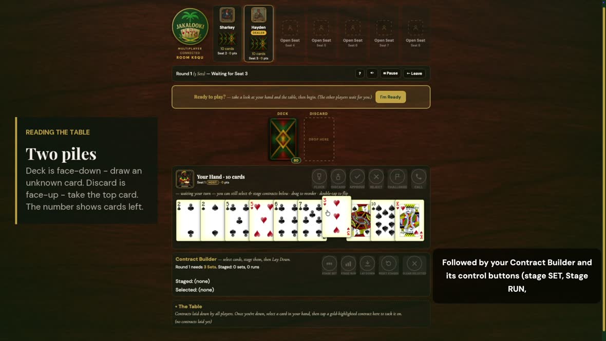 The Contract Builder with cards staged
