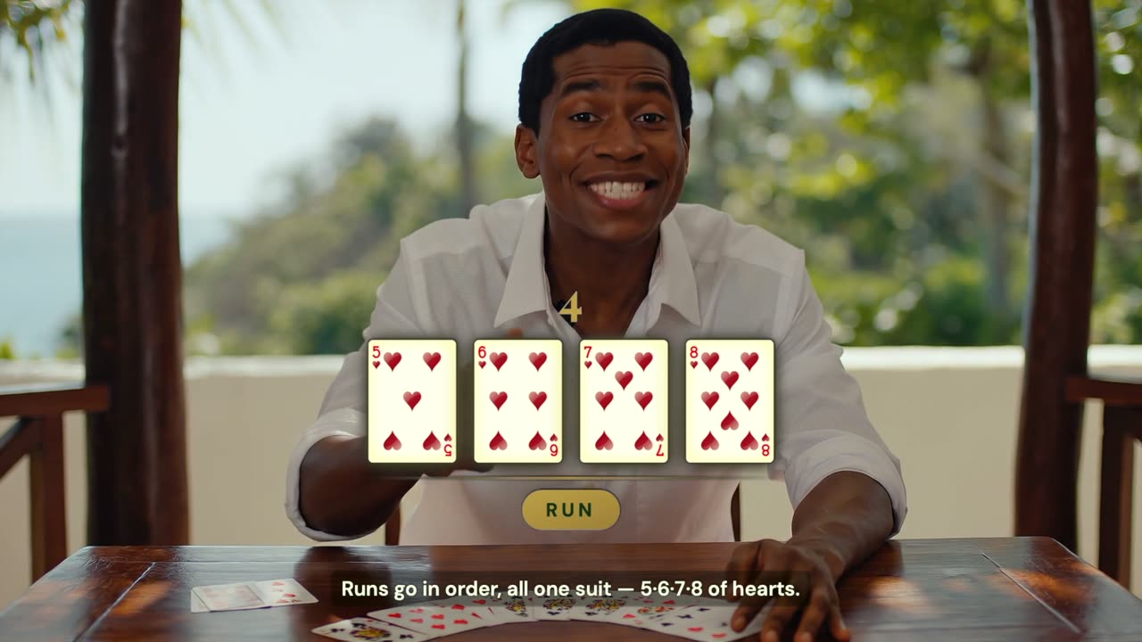 Four cards of one suit in sequence forming a run